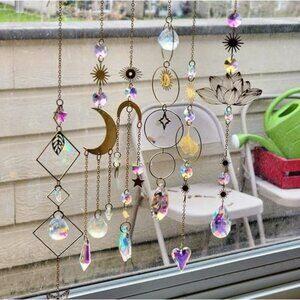 Sun Catchers, 10 Pcs Crystal Suncatcher Prism Hanging Kit with Chain Rainbow